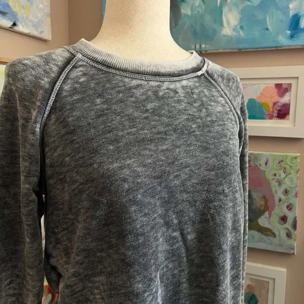 Grunge 90s y2k Allen Allen Gray‎ Acid Wash Distressed Layered Sweatshirt Top S